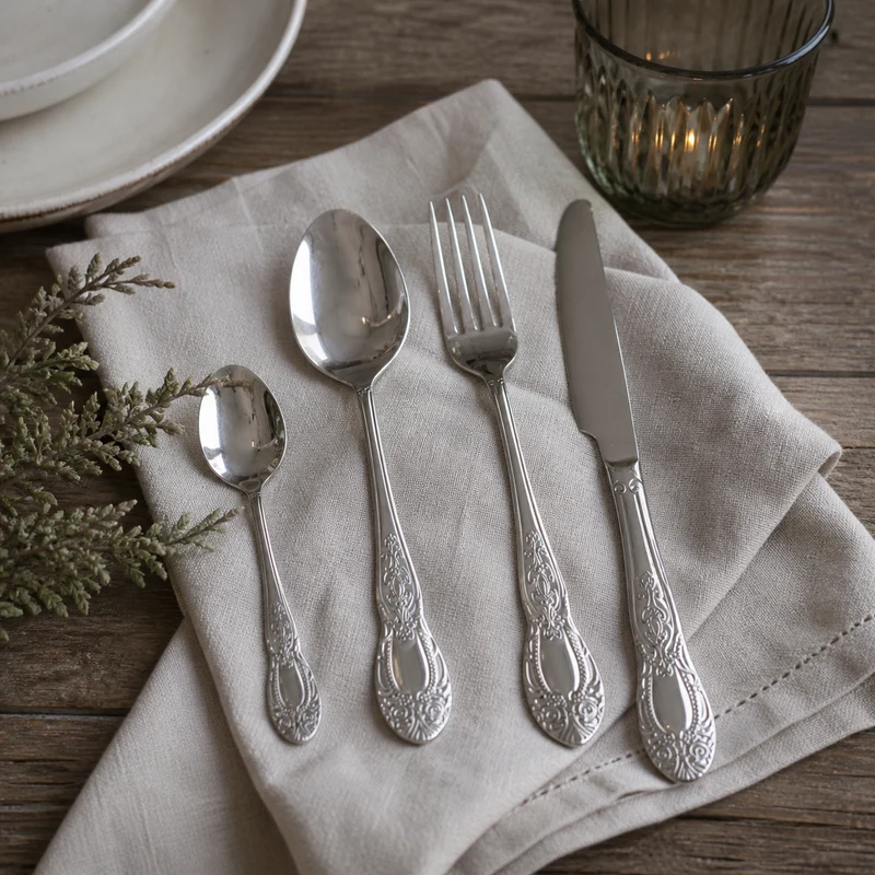 Chic Antique Besteck mit Dekor Set Silber glänzend – 4-teilig