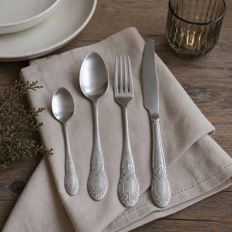 Chic Antique Besteck mit Dekor Set Silber matt – 4-teilig