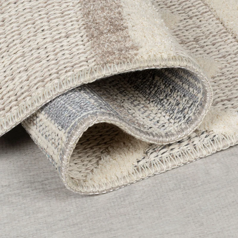 Flachgewebe-Teppich Boho-Streifen · waschbar · Grau-Beige