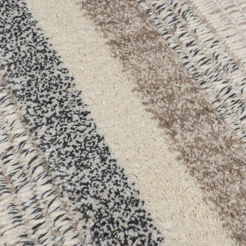 Flachgewebe-Teppich Boho-Streifen · waschbar · Grau-Beige