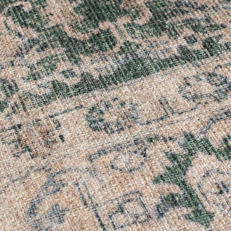 Waschbarer Flachgewebe-Teppich · Vintage-Blüten Grün
