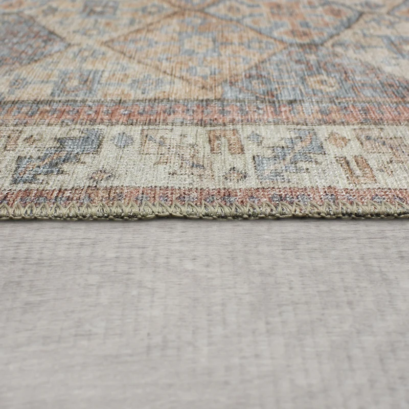 Waschbarer Flachgewebe-Teppich · Vintage-Rauten Rot-Natur