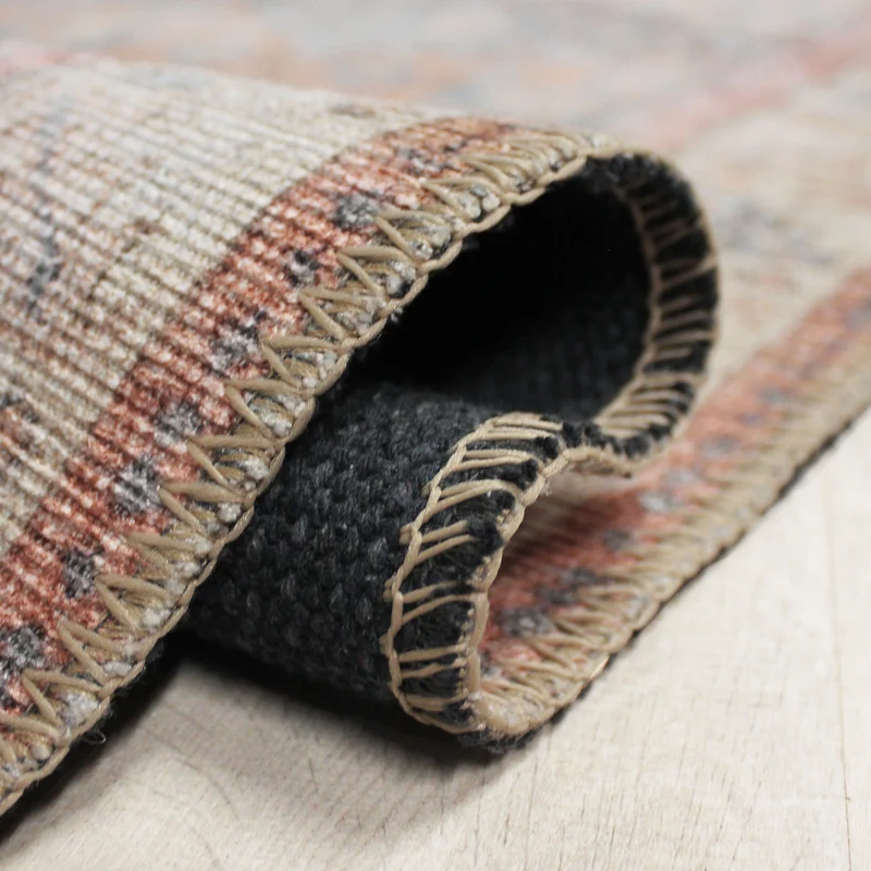 Waschbarer Flachgewebe-Teppich · Vintage-Rauten Rot-Natur