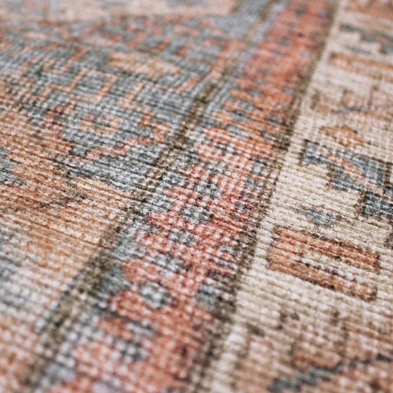 Waschbarer Flachgewebe-Teppich · Vintage-Rauten Rot-Natur