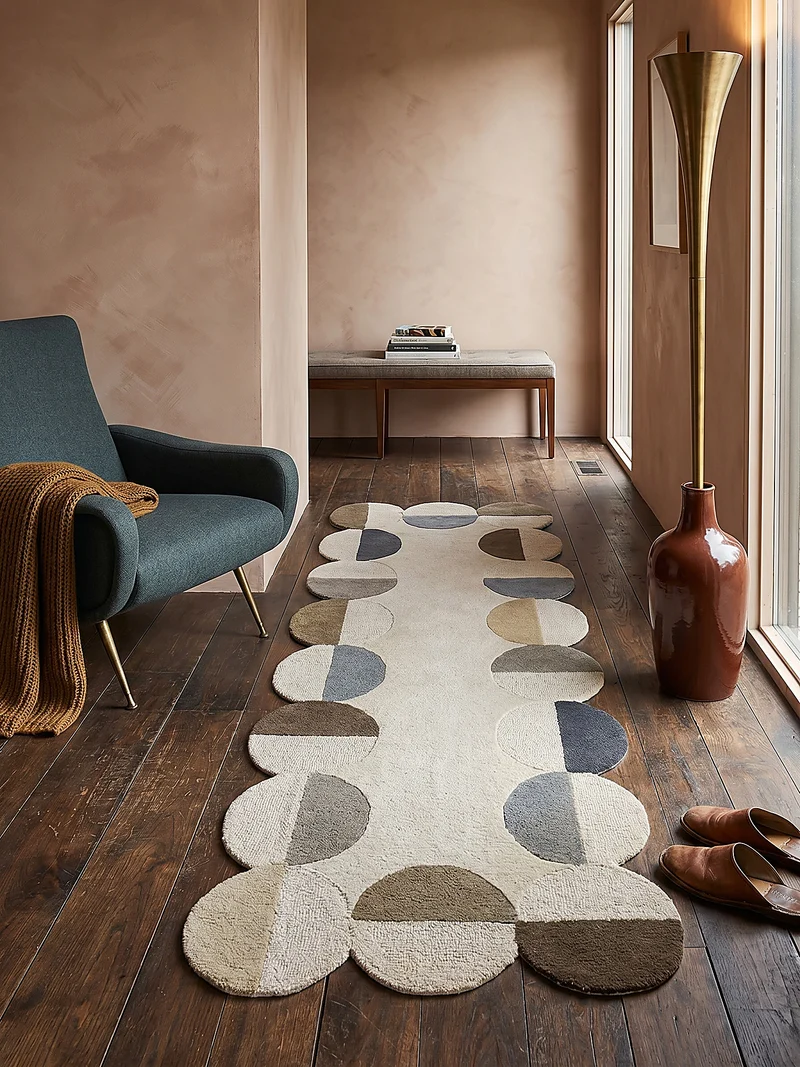 Wollteppich mit Rahmenmotiv · Wellenkante · 12 mm Flor