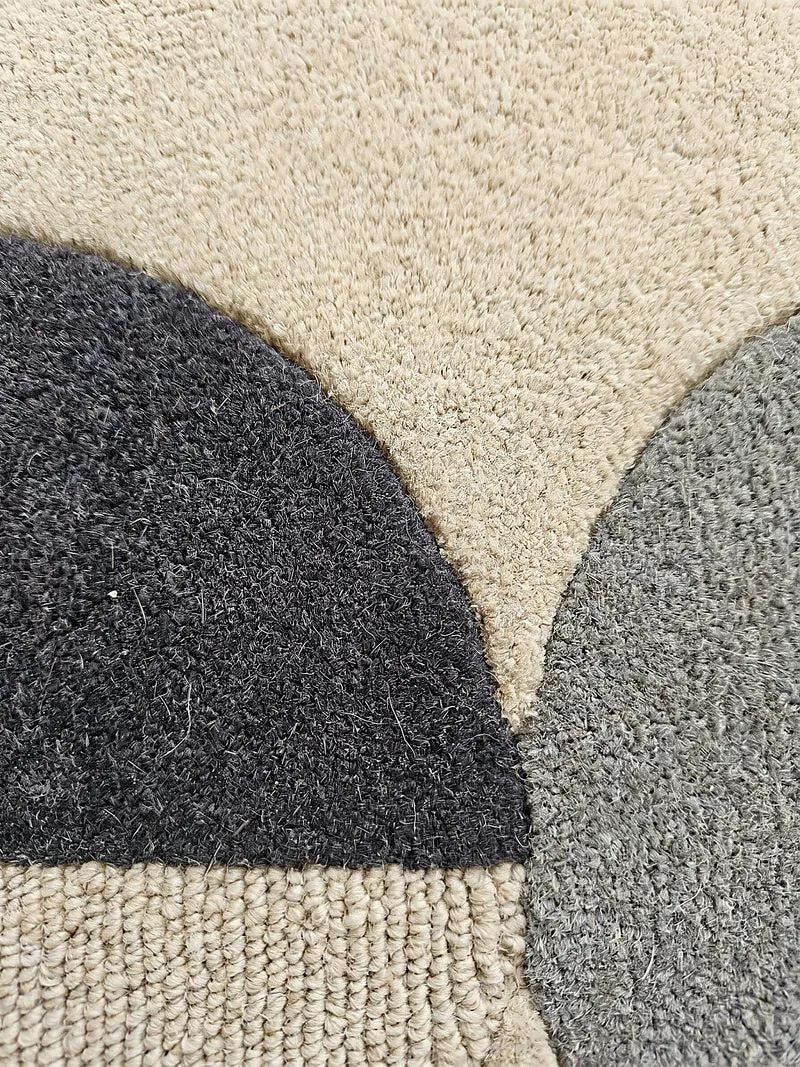 Wollteppich mit Rahmenmotiv · Wellenkante · 12 mm Flor