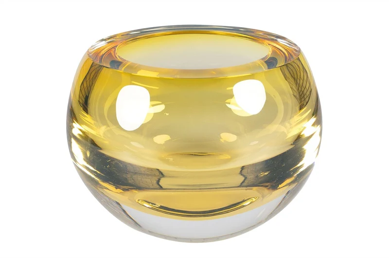 Casa Padrino Luxus Schale Bernsteinfarben Ø 15,5 x H. 19,5 cm - Hohe Schale aus massivem Kristallglas - Luxus Deko Accessoires