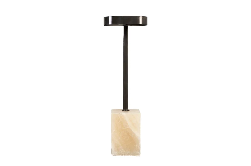 Casa Padrino Luxus Beistelltisch Ø 21 x H. 64 cm - Runder Onyx Tisch mit Edelstahl Fuß - Luxus Möbel