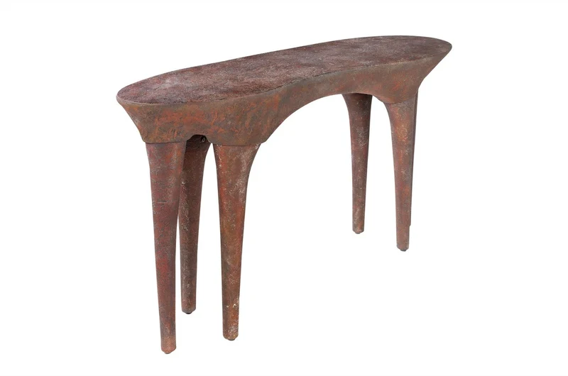 Casa Padrino Luxus Konsole Kupferfarben 140 x 42 x H. 82 cm - Skulpturaler Konsolentisch in Alt-Kupfer Optik - Luxus Möbel