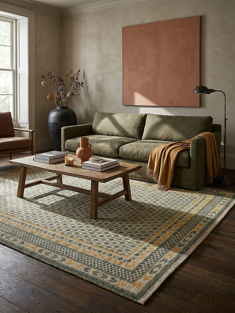 Teppich Jacquard-gewebt, Jute & Baumwolle, mit farbenfrohem Boho-Bordüren-Muster