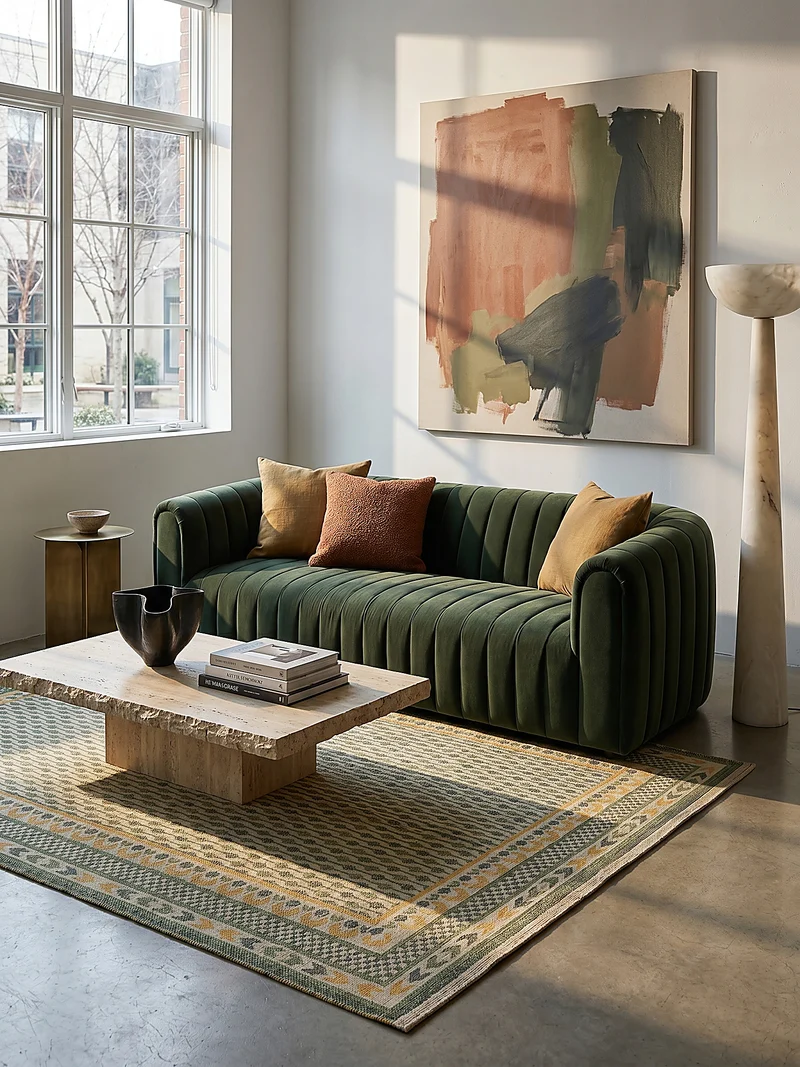 Teppich Jacquard-gewebt, Jute & Baumwolle, mit farbenfrohem Boho-Bordüren-Muster