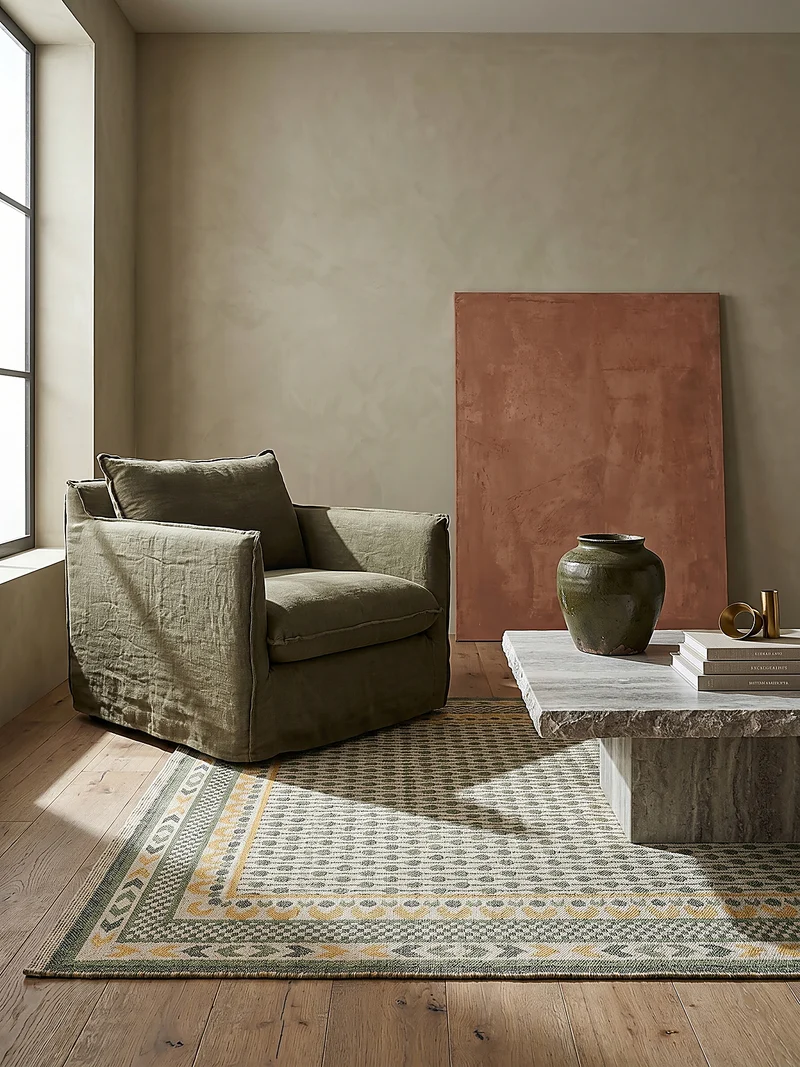 Teppich Jacquard-gewebt, Jute & Baumwolle, mit farbenfrohem Boho-Bordüren-Muster