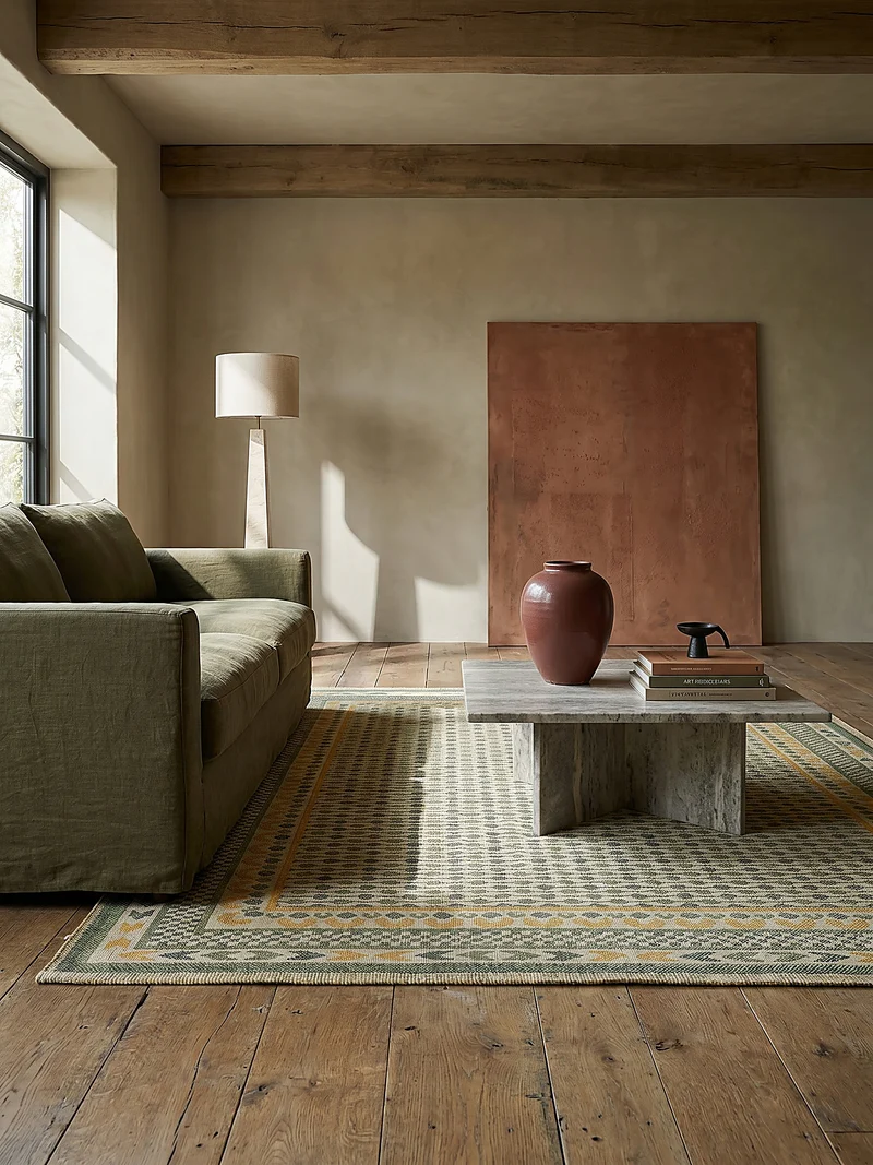 Teppich Jacquard-gewebt, Jute & Baumwolle, mit farbenfrohem Boho-Bordüren-Muster