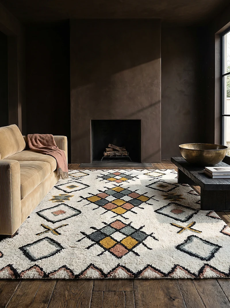 Hochflor Teppich Zottelig aus Wolle, Berber Stil, Shaggy