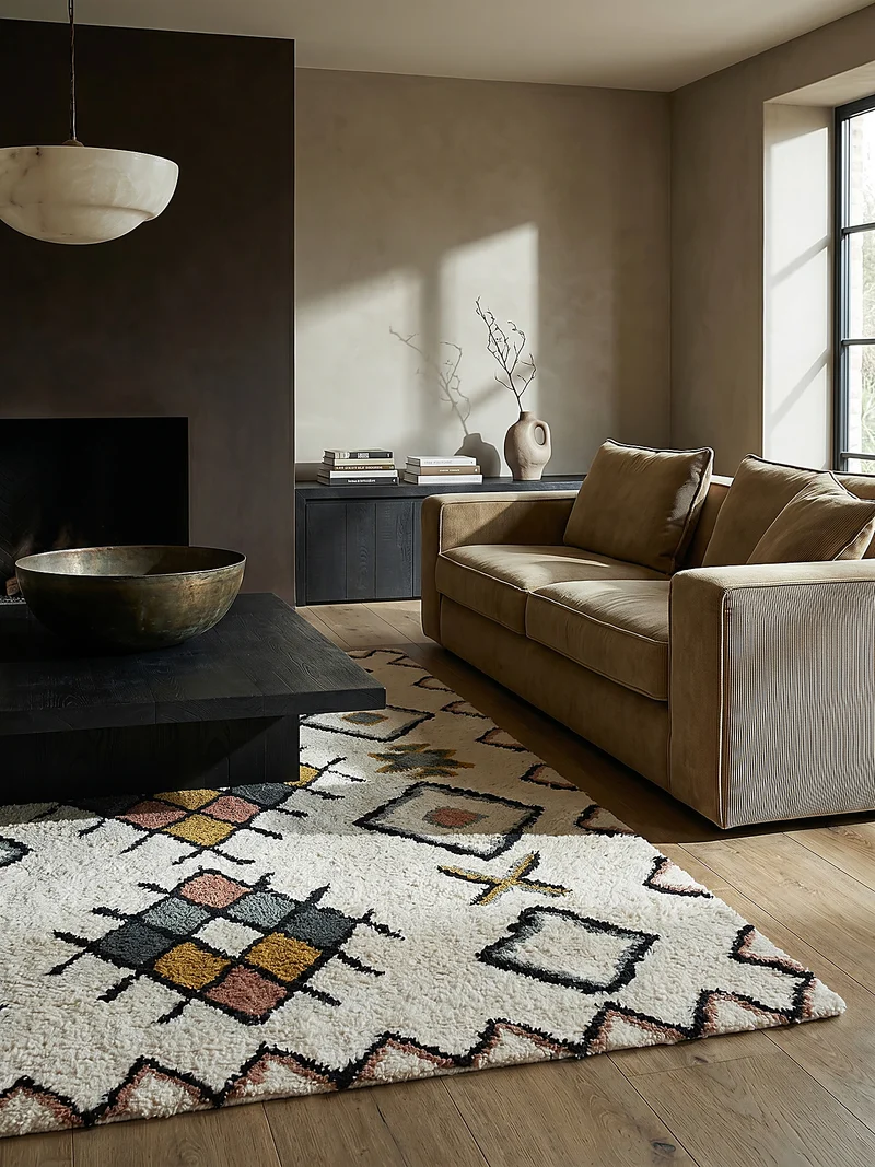 Hochflor Teppich Zottelig aus Wolle, Berber Stil, Shaggy