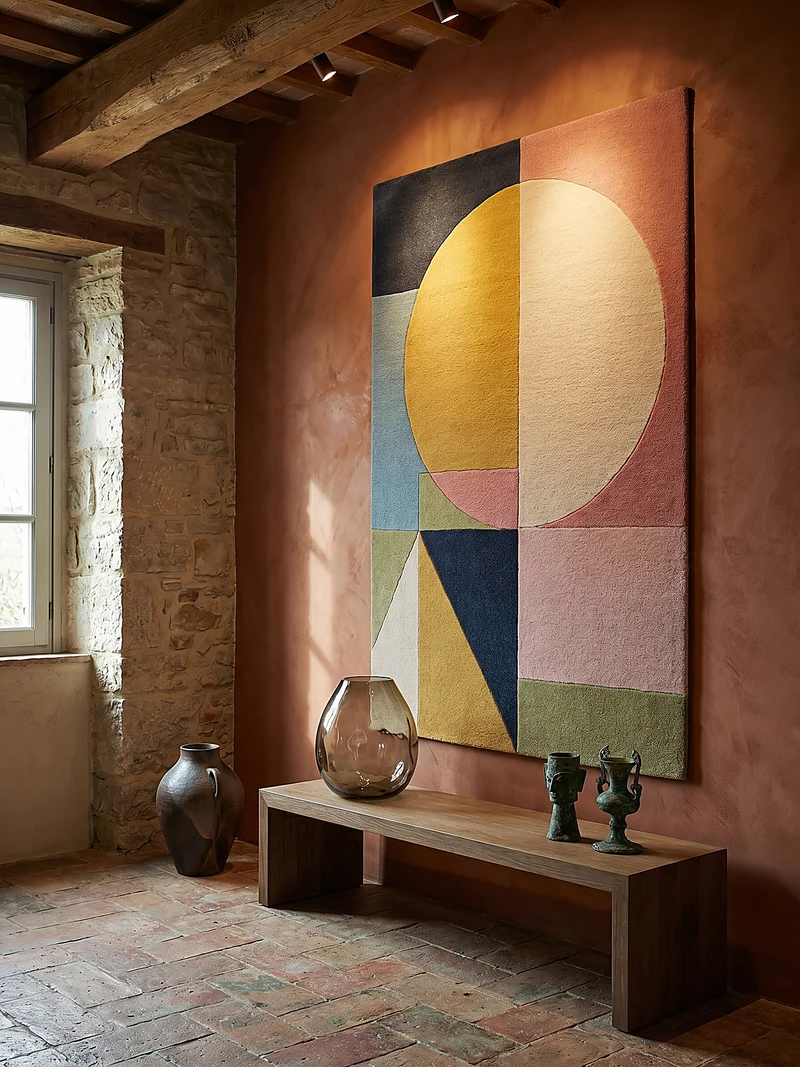 Wollteppich Farbblock-Design · handgeschnitzt · 7 mm Flor