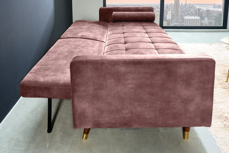 Elegantes Schlafsofa DIVANO 196cm altrosa Mikrovelours 3-Sitzer