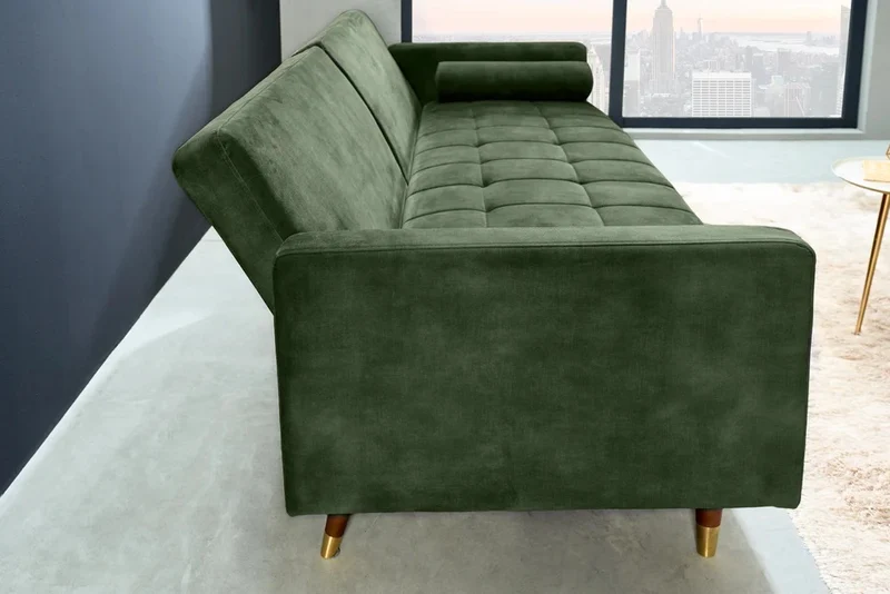 Elegantes Schlafsofa DIVANO 196cm grün Mikrovelours 3-Sitzer