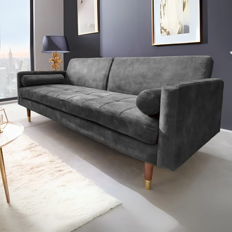 Elegantes Schlafsofa DIVANO 196cm grau Mikrovelours 3-Sitzer