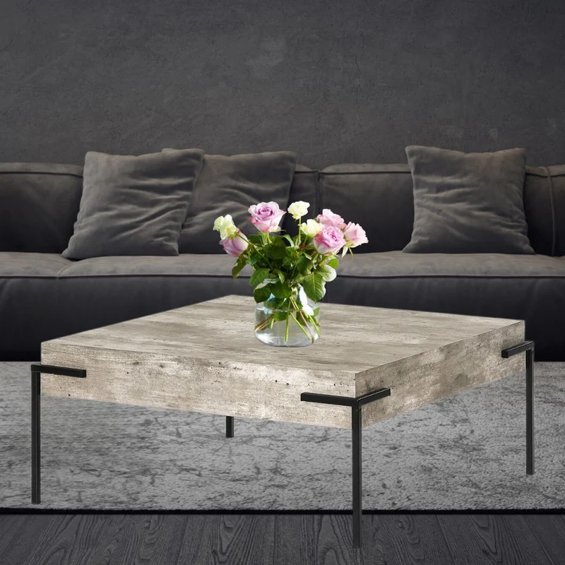 Design Couchtisch CRETO 80cm grau Beton-Optik Metallgestell