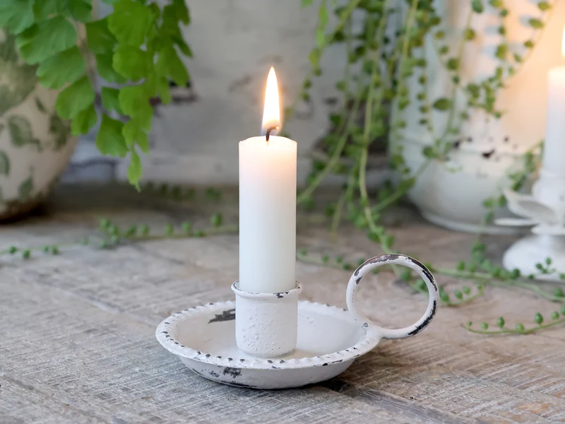 Chic Antique Kammerleuchter mit Perlkante Antique Creme