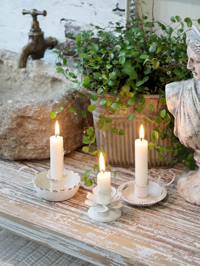 Chic Antique Kammerleuchter mit Perlkante Antique Creme