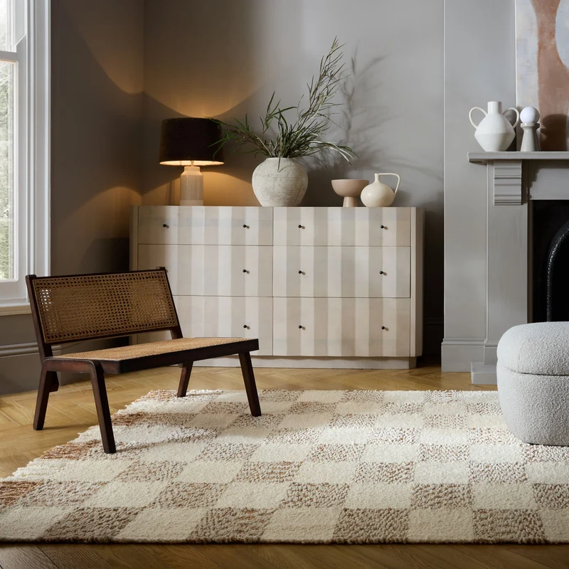 Teppich Kurzflor Karo Muster, Geometrisch, Wohnzimmer