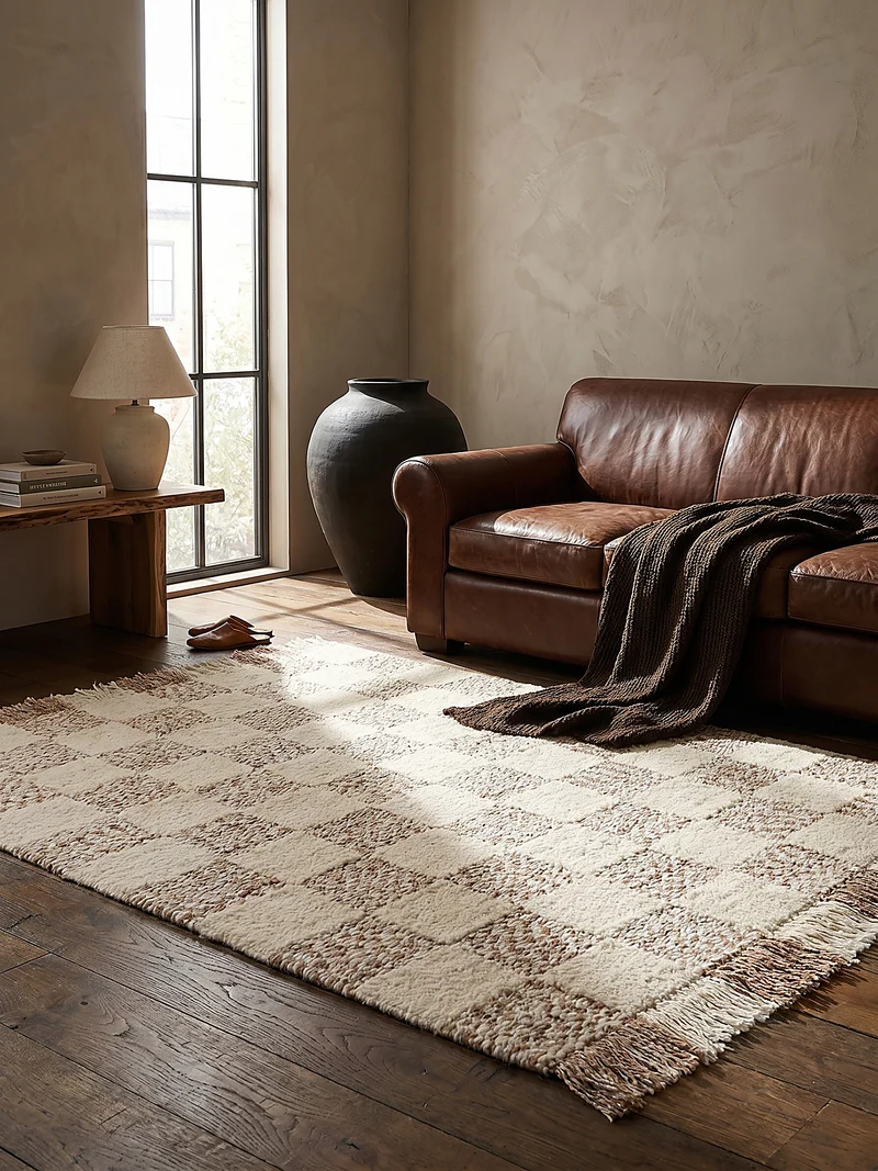 Teppich Kurzflor Karo Muster, Geometrisch, Wohnzimmer