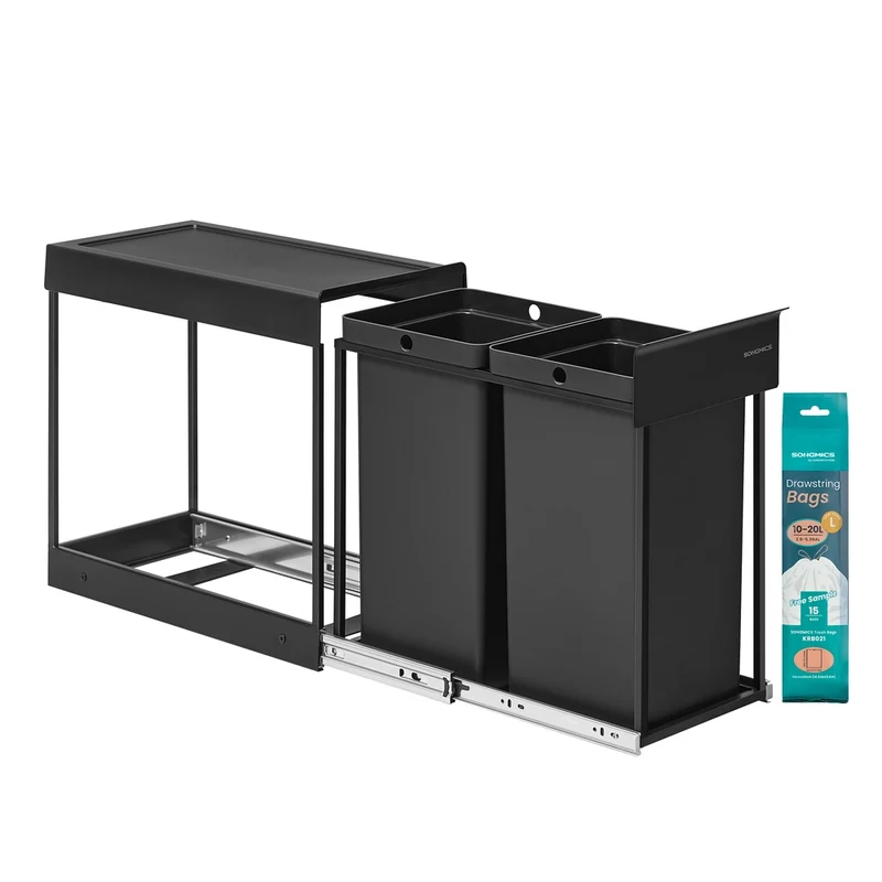 Papelera extraíble de cocina con doble compartimento para reciclaje