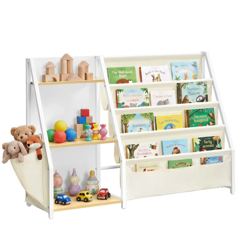 Estantería infantil con bolsillos para juguetes y libros