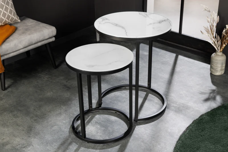 Elegantes Beistelltisch 2er Set MARMO 50cm Marmor-Dekor