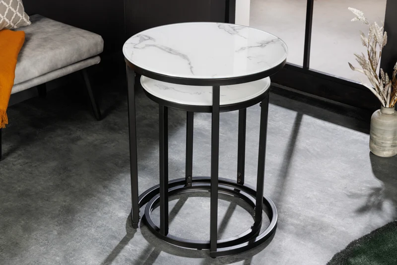 Elegantes Beistelltisch 2er Set MARMO 50cm Marmor-Dekor