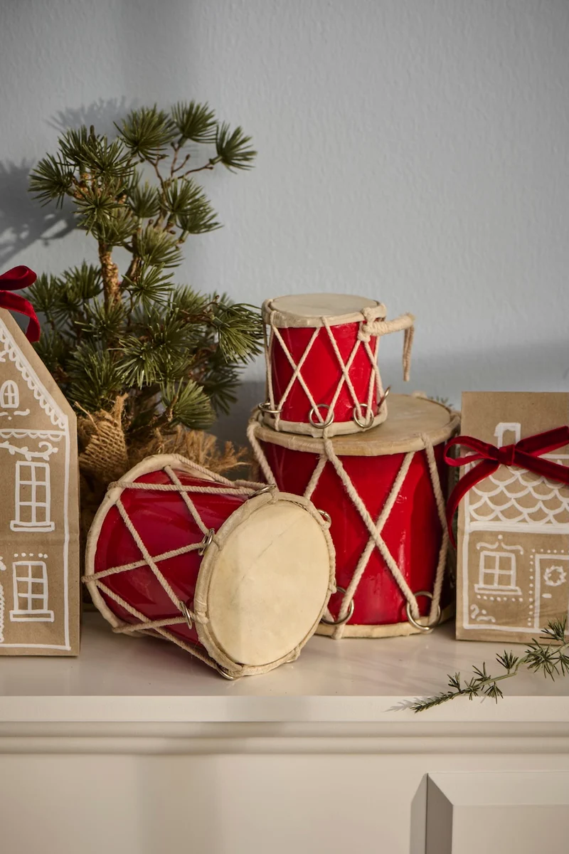Ib Laursen Trommel Weihnachtsdekoration Rot – kleine Vintage Dekotrommel