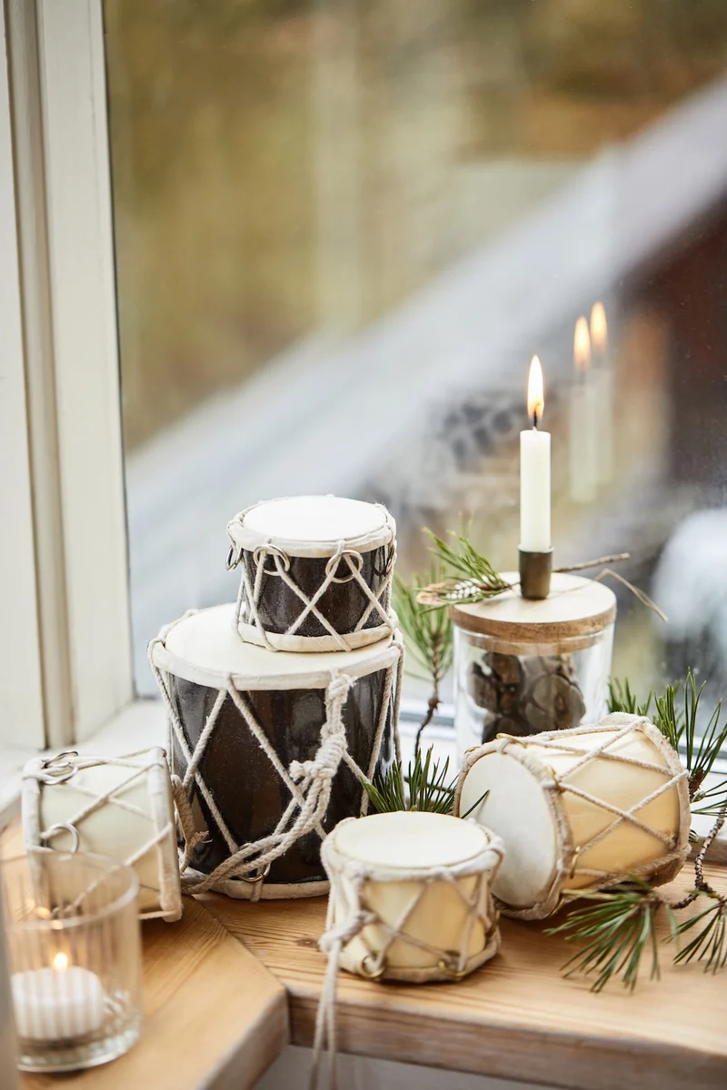 Ib Laursen Trommel Weihnachtsdekoration Creme – kleine Vintage Dekotrommel