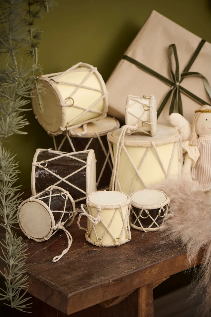 Ib Laursen Trommel Weihnachtsdekoration Creme – kleine Vintage Dekotrommel