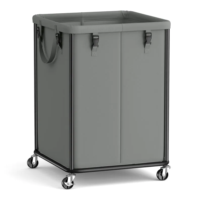 SONGMICS Large Clothes Hamper, Steel Frame and Oxford Fabric, Laundry Cart with Wheels, 45 Gallon, 19.7 x 19.7 x 29.9 inch, Black, for Laundry Room Organization, Barnard Collection