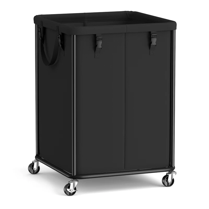 SONGMICS Large Clothes Hamper, Steel Frame and Oxford Fabric, Laundry Cart with Wheels, 45 Gallon, 19.7 x 19.7 x 29.9 inch, Black, for Laundry Room Organization, Barnard Collection