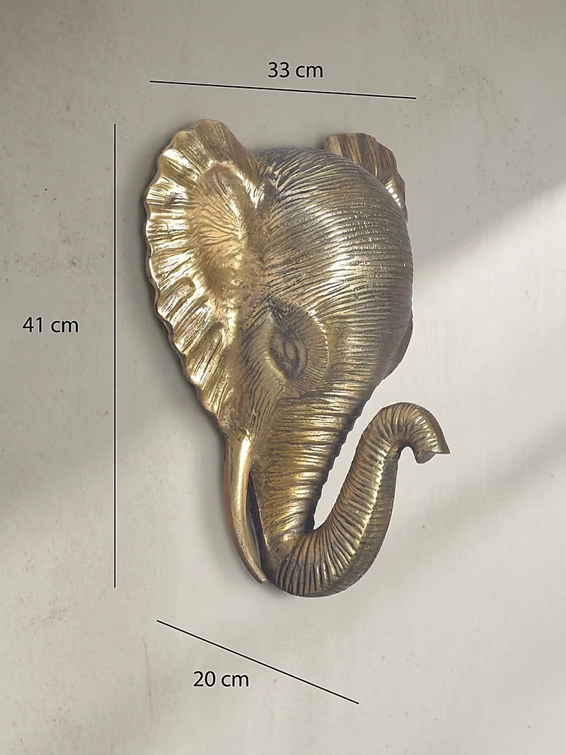 Wanddeko Elefant Aluminium goldfarben 41 cm im afrikanischen Stil