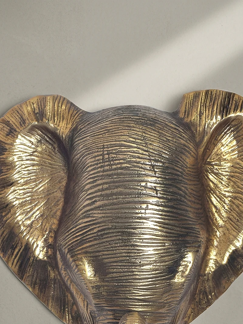 Wanddeko Elefant Aluminium goldfarben 41 cm im afrikanischen Stil