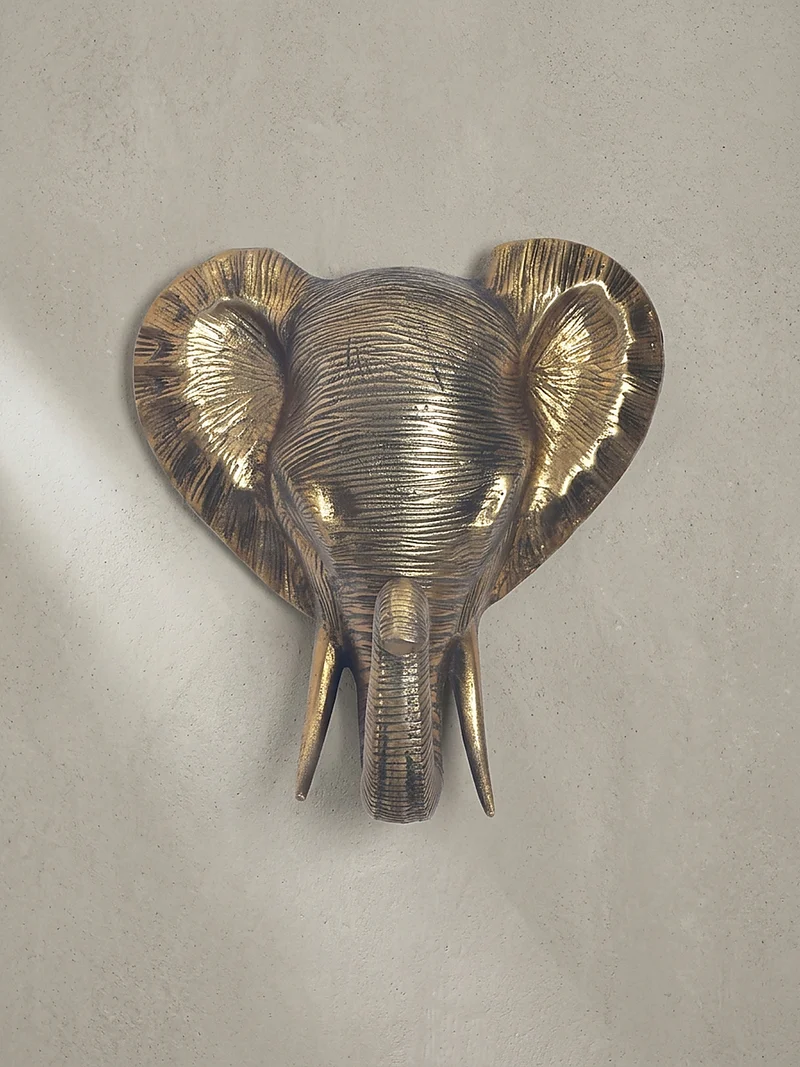 Wanddeko Elefant Aluminium goldfarben 41 cm im afrikanischen Stil