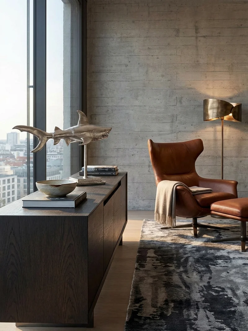Dekofigur Hai Aluminium 70 cm mit Sockel im maritimen Stil