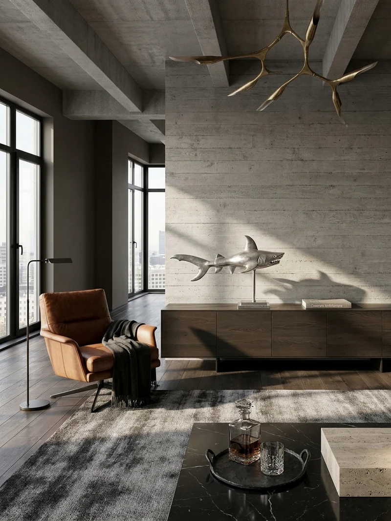 Dekofigur Hai Aluminium 70 cm mit Sockel im maritimen Stil