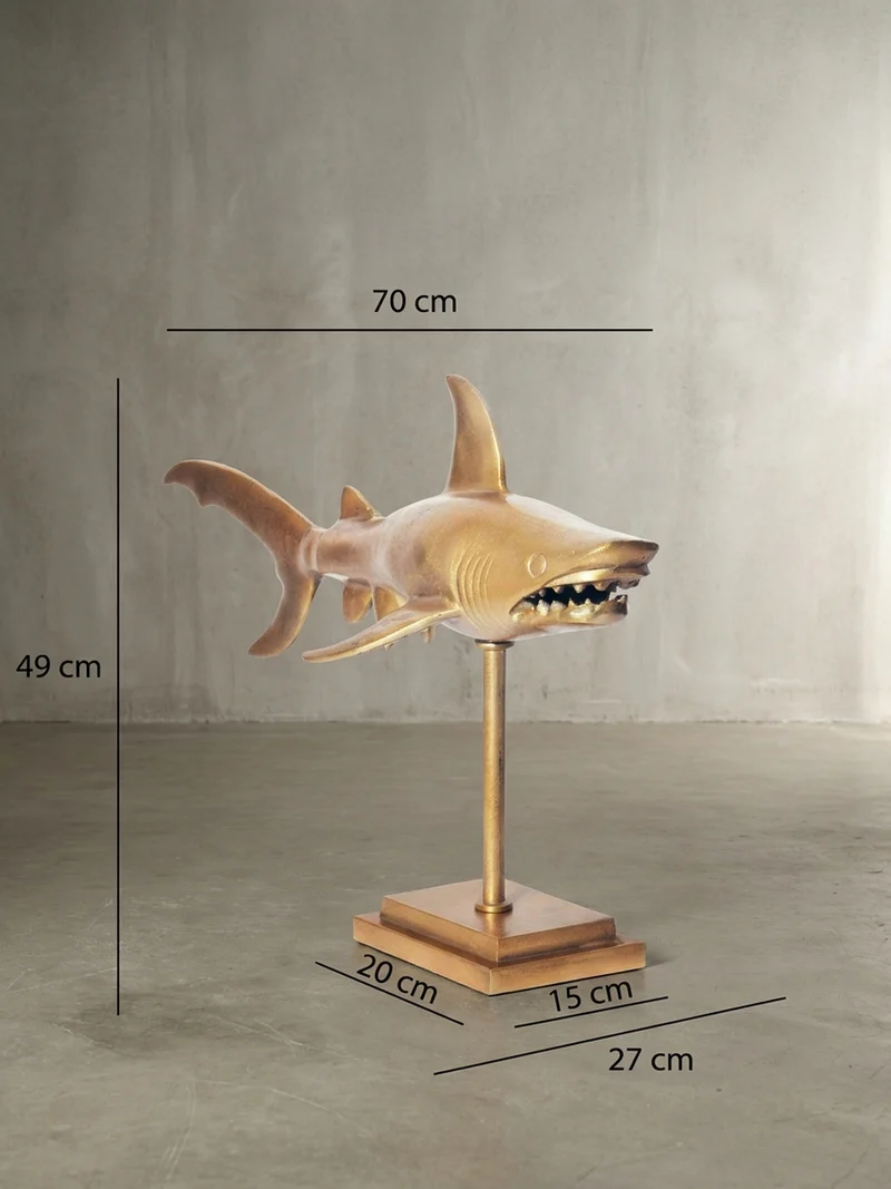 Dekofigur Hai Aluminium 70 cm mit Sockel im maritimen Stil
