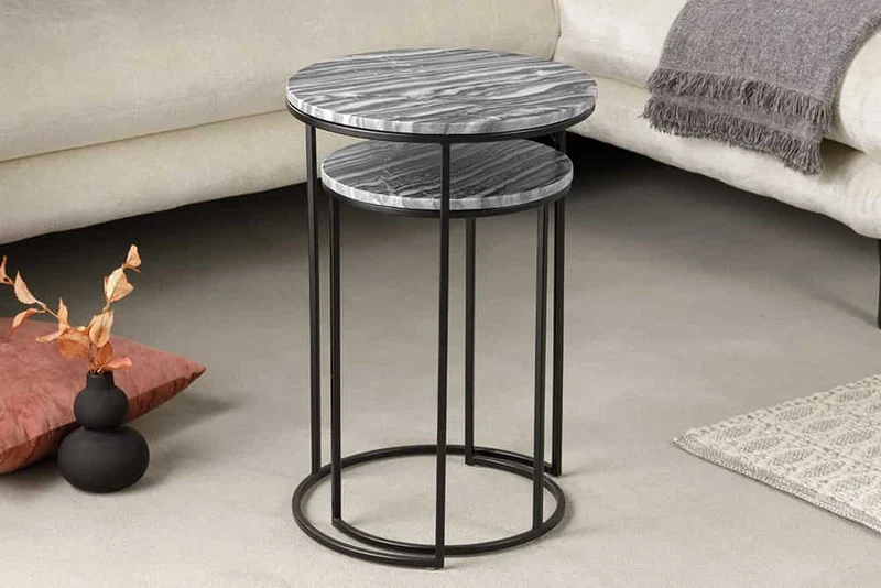 Elegantes Beistelltisch 2er Set MARMO 55cm Marmor-Dekor