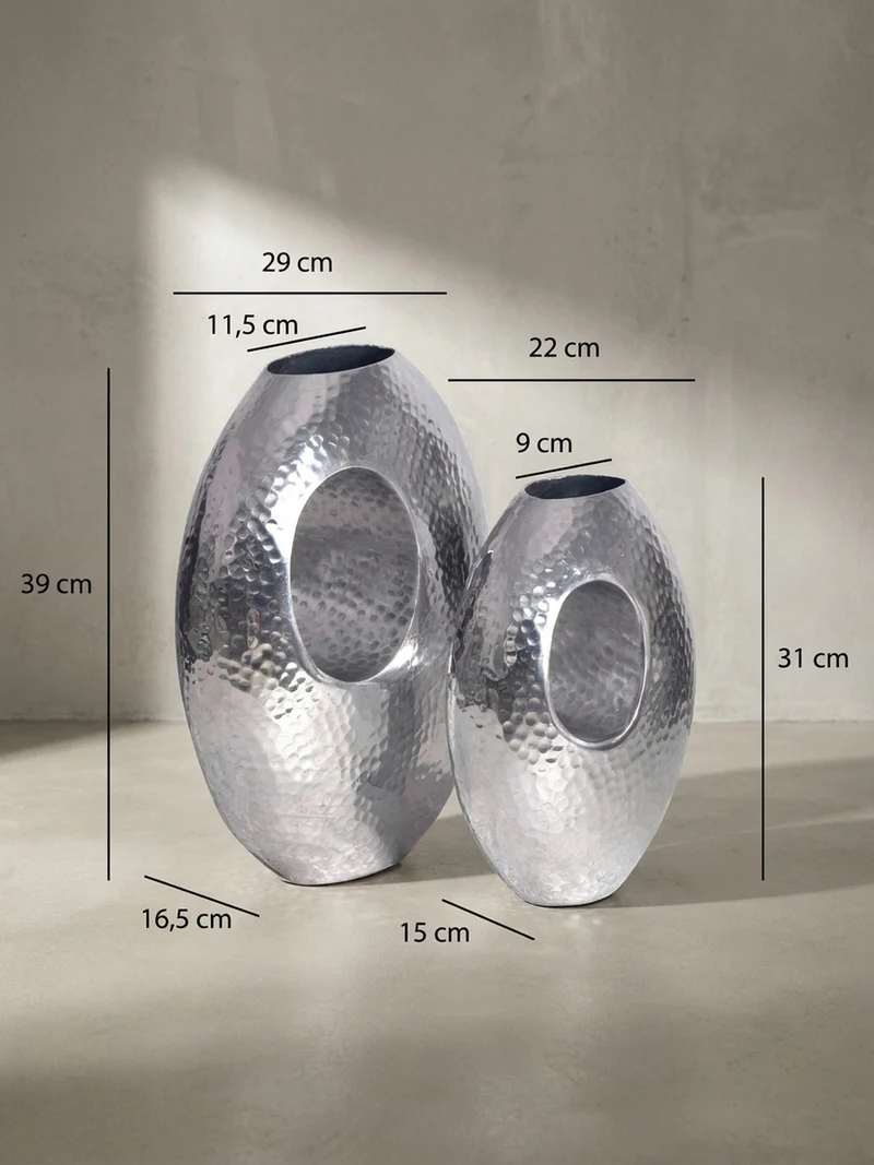 Vase 2er Set Aluminium mit Tragegriff Hammerschlag Modern Handgefertigt
