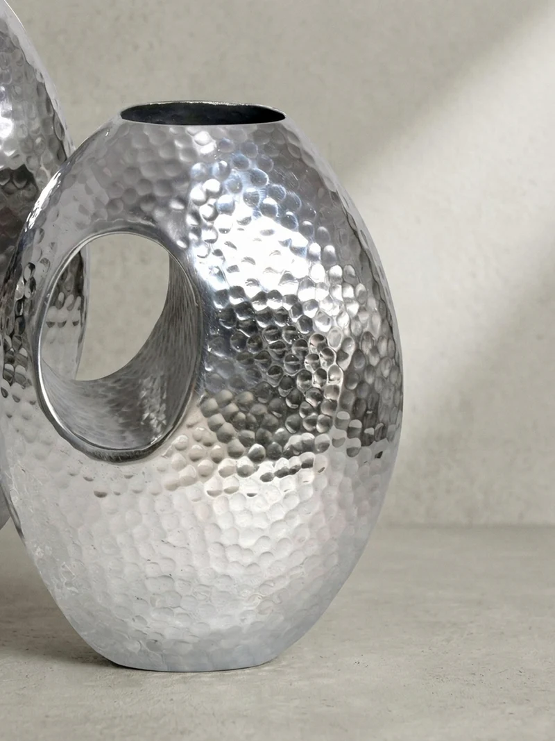 Vase 2er Set Aluminium mit Tragegriff Hammerschlag Modern Handgefertigt
