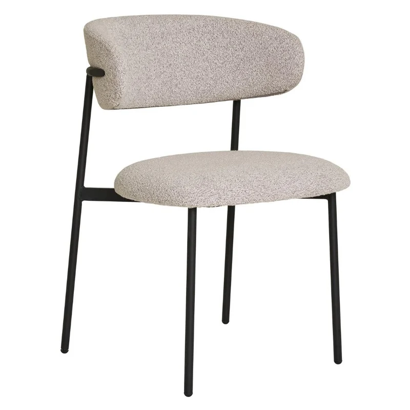 2er Set - Retro Stuhl VOGUE sand Bouclé-Stoff schwarze Beine