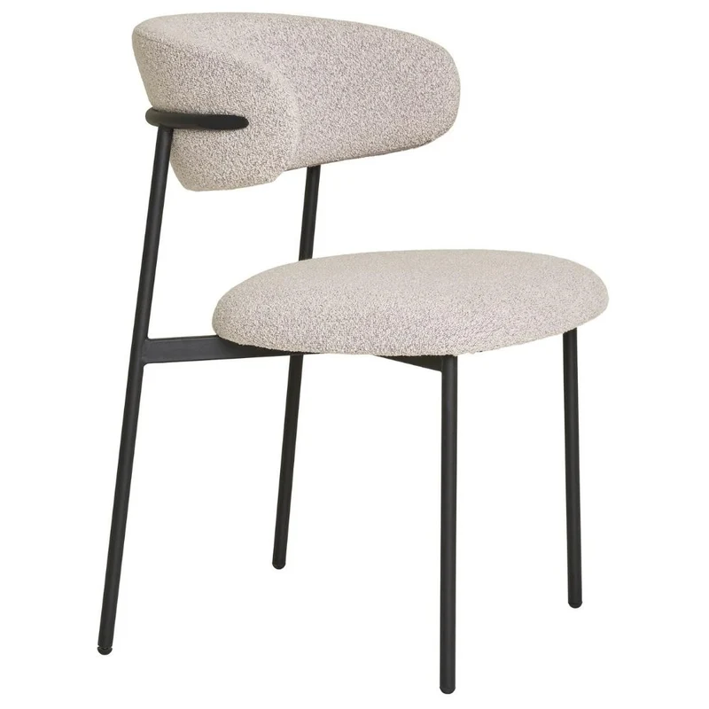 2er Set - Retro Stuhl VOGUE sand Bouclé-Stoff schwarze Beine