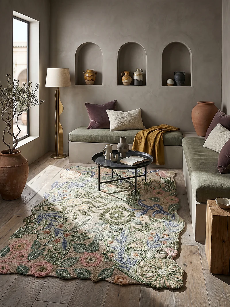 Wollteppich Shaped Botanisch Floral, Wohnzimmer