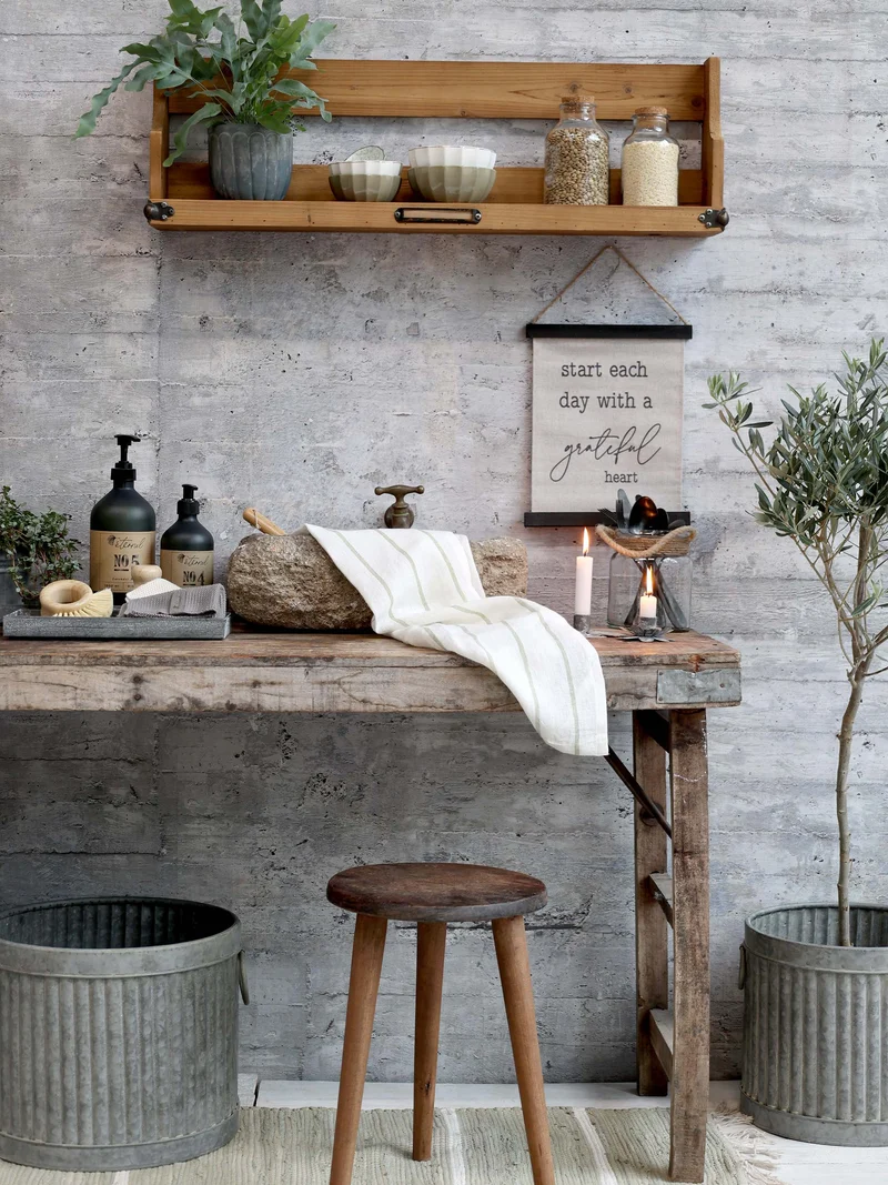 Chic Antique Éternel Geschirrtuch Weiß Grün mit Streifen